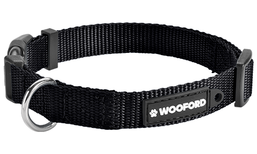 Collier pour Chien Nylon Robuste Collier chien noir ajustable, anneau en D en métal argenté solide pour médaille, en nylon léger, confortable et durable.