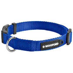 Collier chien bleu ajustable, anneau en D en métal argenté solide pour médaille, en nylon léger, confortable et durable.