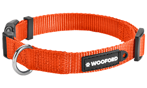 Collier pour Chien Nylon Robuste Collier chien orange ajustable, anneau en D en métal argenté solide pour médaille, en nylon léger, confortable et durable.
