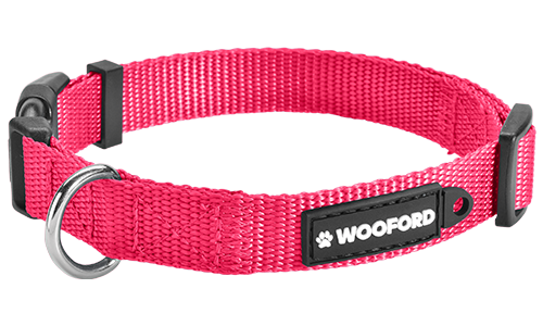 Collier pour Chien Nylon Robuste Collier chien rose ajustable, anneau en D en métal argenté solide pour médaille, en nylon léger, confortable et durable.