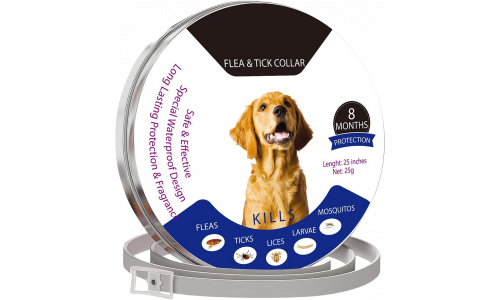 Collier anti-puces et tiques naturel pour chien, offrant 8 mois de protection étanche et durable contre les parasites.