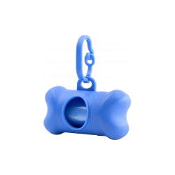Distributeur de sacs à crottes bleu en forme d'os, pratique pour les chiens, s'attache facilement à la laisse.