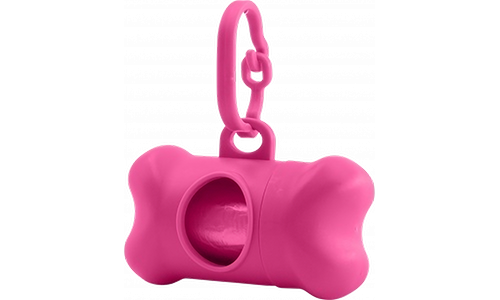 Distributeur de Sacs Ramasse-crottes pour Chien Distributeur de sacs à crottes rose en forme d'os, pratique pour les chiens, s'attache facilement à la laisse.