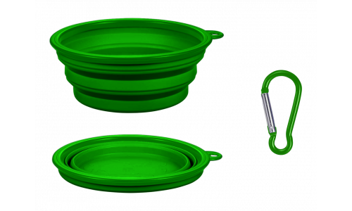Bol pour Chien Pliable Bol pliable pour chien vert, 350 ml, compact, pratique pour les voyages, facile à transporter et nettoyer.