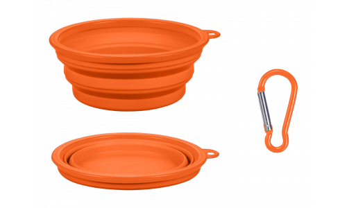 Bol pour Chien Pliable Bol pliable pour chien orange, 350 ml, compact, pratique pour les voyages, facile à transporter et nettoyer.