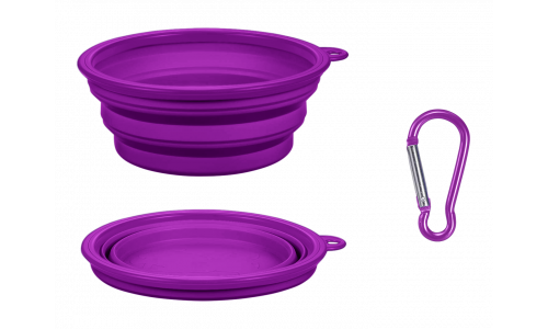 Bol pour Chien Pliable Bol pliable pour chien violet, 350 ml, compact, pratique pour les voyages, facile à transporter et nettoyer.
