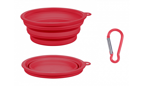 Bol pour Chien Pliable Bol pliable pour chien rouge, 350 ml, compact, pratique pour les voyages, facile à transporter et nettoyer.