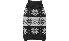 Pull d'hiver noir pour chien, motif flocon de neige blanc, lavable, souple pour une grande liberté de mouvement.
