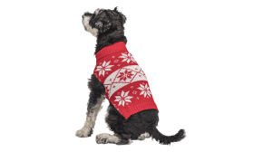 Pull d'hiver rouge pour chien, flocons de neige blancs, lavable, garde votre chien au chaud et confortable.