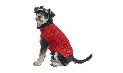 Pull en coton chaud rouge pour chien, motif torsadé, protection supplémentaire, garde les chiens au chaud par temps froid.