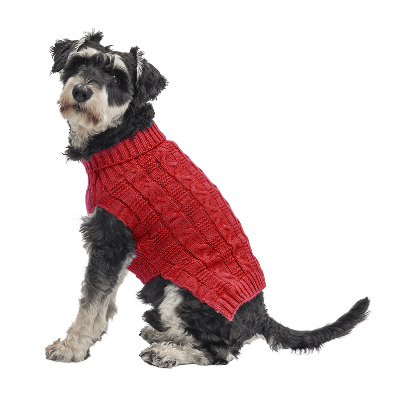 Pull en Coton Chaud pour Chiens Pull en coton chaud rouge pour chien, motif torsadé, protection supplémentaire, garde les chiens au chaud par temps froid.