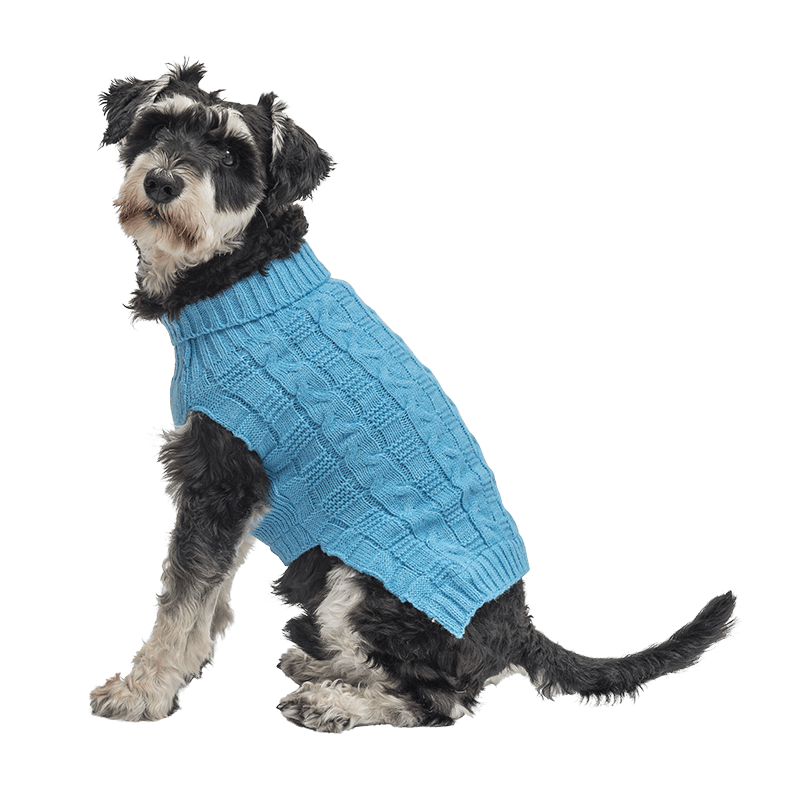 Pull en Coton Chaud pour Chiens Pull en coton chaud bleu pour chien, motif torsadé, protection supplémentaire, garde les chiens au chaud par temps froid.
