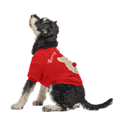 Manteau de Noël rouge pour chien avec boutons, design ours en peluche au dos, lavable, pour l'hiver et l'automne.