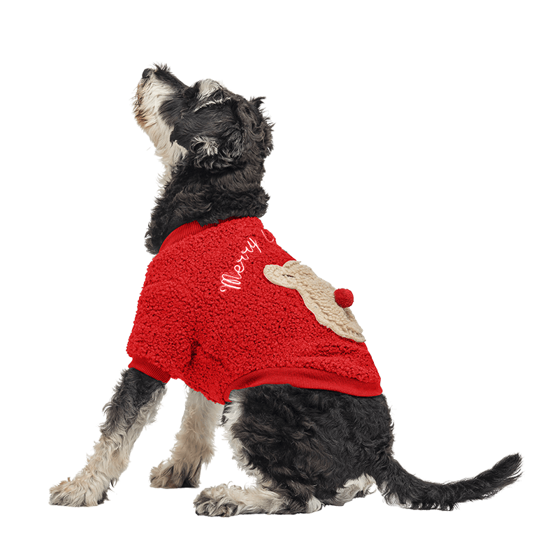 Manteau de Noël Boutonné pour Chiens Manteau de Noël rouge pour chien avec boutons, design ours en peluche au dos, lavable, pour l'hiver et l'automne.