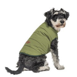 Gilet d'hiver vert coupe-vent pour chien, ajustement confortable, conçu pour la chaleur et la protection.