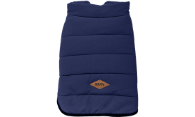 Gilet d'hiver bleu marine coupe-vent pour chien, ajustement confortable, en polyester pour chaleur et protection.