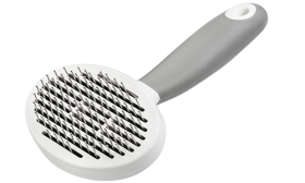 Brosse auto-nettoyante à picots pour chien et chat, picots fins en métal, poignée ergonomique, pour poils morts et nœuds.