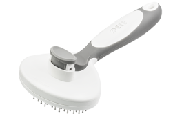 Brosse auto-nettoyante pour chien et chat, avec picots rétractables et poignée ergonomique, bouton pour enlever les poils.