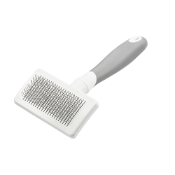 Brosse slicker auto-nettoyante pour chien et chat, avec poils métalliques fins et poignée ergonomique, pour démêler.