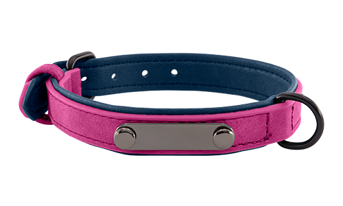 Collier chien en velours rose de luxe avec plaque ID pour gravure du nom, 35-37 cm x 1,7 cm, avec anneau en D.