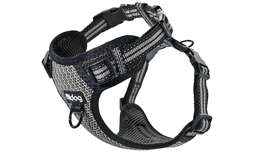 Harnais pour Chien Nylon Harnais noir en nylon respirant pour chien, avec boucle et sangles ajustables, ajustement parfait, durable.