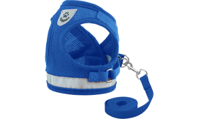 Gilet Harnais Réfléchissant pour Chien avec Laisse Harnais réfléchissant bleu pour chien avec laisse assortie, en tissu mesh respirant pour un ajustement confortable.
