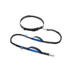 Laisse rétractable mains libres bleue pour chien, 70-120 cm, 2,5 cm de largeur, ceinture ajustable, poignées rembourrées.