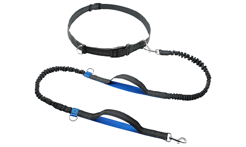 Laisse Chien Mains Libres Laisse rétractable mains libres bleue pour chien, 70-120 cm, 2,5 cm de largeur, ceinture ajustable, poignées rembourrées.