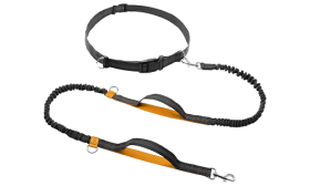 Laisse Chien Mains Libres Laisse rétractable mains libres orange pour chien, 70-120 cm, 2,5 cm de largeur, ceinture ajustable, poignées rembourrées.