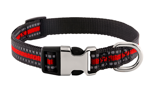 Collier Réfléchissant pour Chien avec Boucle Collier chien réfléchissant rouge avec boucle métal ajustable, 40-63 cm x 2,5 cm, avec anneau en D pour attacher la laisse.