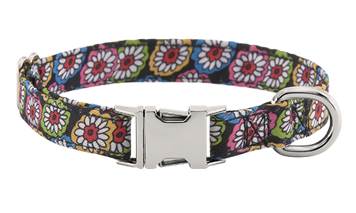 Collier pour Chien avec Boucle Collier chien à motif floral coloré avec boucle métal ajustable, 40-63 cm x 2 cm, avec anneau en D pour attacher la laisse.