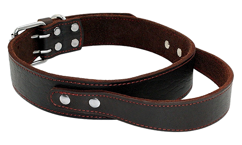 Collier de Chien Tactique avec Poignée de Commande Collier chien en cuir véritable marron avec poignée rapide, durable et solide, boucle métal ajustable.