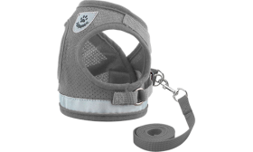 Harnais gris réfléchissant pour chat avec laisse assortie, élégant et sans couture, polyvalent et pratique.