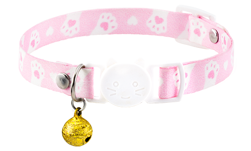 Collier anti-traction pour chat, design floral, ajustable et léger, avec boucle blanche et clochette dorée.