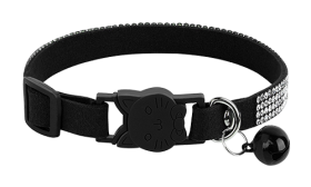 Collier pour Chat et Cristaux Collier anti-traction luxe noir pour chat avec cristaux, ajustable et léger pour confort, avec boucle en forme de chat.