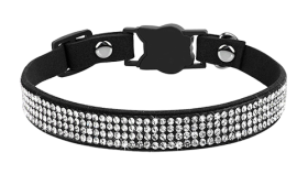 Collier pour Chat et Cristaux Collier anti-traction luxe noir pour chat avec cristaux, ajustable et léger pour confort, avec clochette noire.