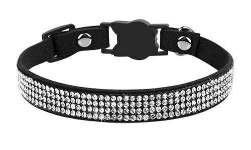 Collier pour Chat et Cristaux Collier anti-traction luxe noir pour chat avec cristaux, ajustable et léger pour confort, avec clochette noire.