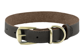 Collier pour Chien en Cuir véritable Haut de Gamme Collier chien en cuir véritable marron avec boucle dorée ajustable, durable et solide, anneau en D pour la laisse.