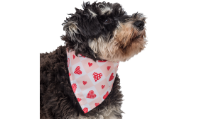 Bandana cœur pour chien, design à carreaux roses et blancs, motifs rouges, parfait pour la Saint-Valentin.