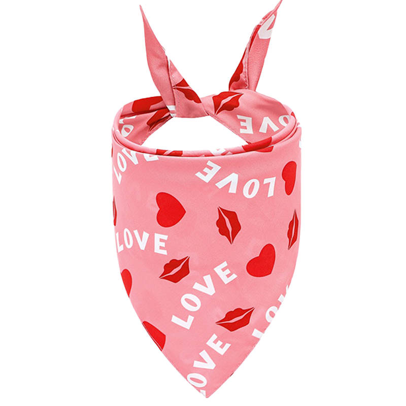 Bandana à Motif Love pour Chiens Bandana rose pour chien "LOVE", cœurs rouges et baisers, idéal pour la Saint-Valentin, lavable en machine, tendance.