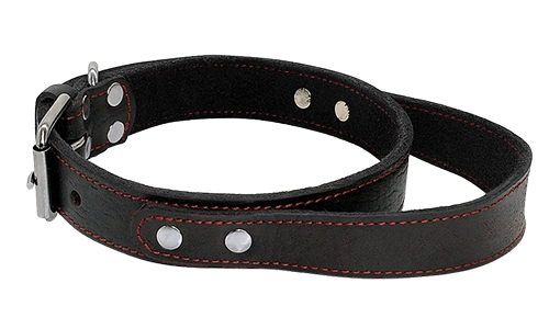 Collier de Chien Tactique avec Poignée de Commande Collier chien en cuir véritable noir avec poignée rapide, durable et solide, boucle métal ajustable.