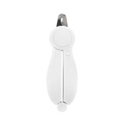 Coupe-ongles blanc pour chien avec lumière LED, garde de sécurité, lime cachée et poignée ergonomique.
