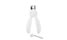 Coupe-ongles blanc pour chien avec lumière LED, verrou de sécurité, design efficace et lime à ongles cachée.