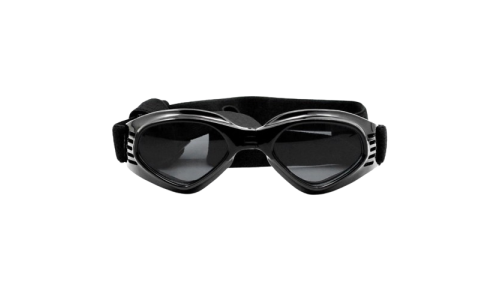 Lunettes de soleil noires pour chien, protection UV, verres teintés, look stylé, idéales pour les aventures.