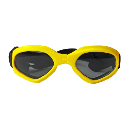 Lunettes de soleil jaunes pour chien, protection UV, verres teintés, look stylé, idéales pour les aventures.
