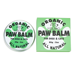 Boîte verte et blanche de baume bio pour pattes de chiens et chats, 60g, pour apaiser et protéger les coussinets.