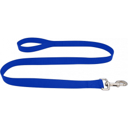 Laisse chien en nylon noir durable 120 cm, facile à nettoyer, avec poignée confortable et fermoir argenté sécurisé.