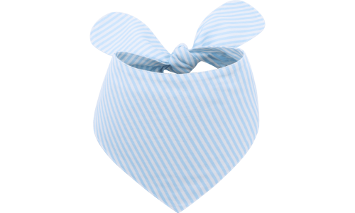 Bandana rayée bleu clair et blanc pour chien avec nœud, facile à laver, en coton léger 100%.