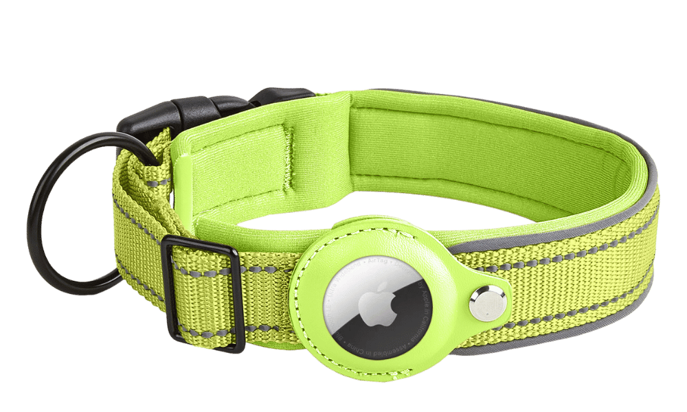 Collier Airtag Réfléchissant pour Chien Collier chien réfléchissant vert avec support Airtag, ajustable, nylon léger, pour le suivi du chien et la visibilité.