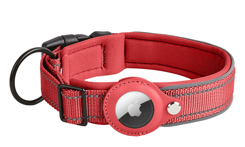 Collier Airtag Réfléchissant pour Chien Collier chien réfléchissant rouge avec support Airtag, ajustable, nylon léger, pour le suivi du chien et la visibilité.